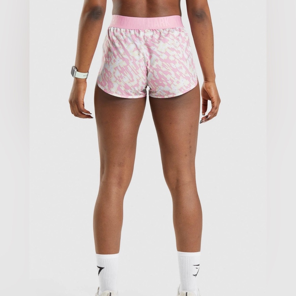 Gymshark Pink and White Athletic Running Shorts